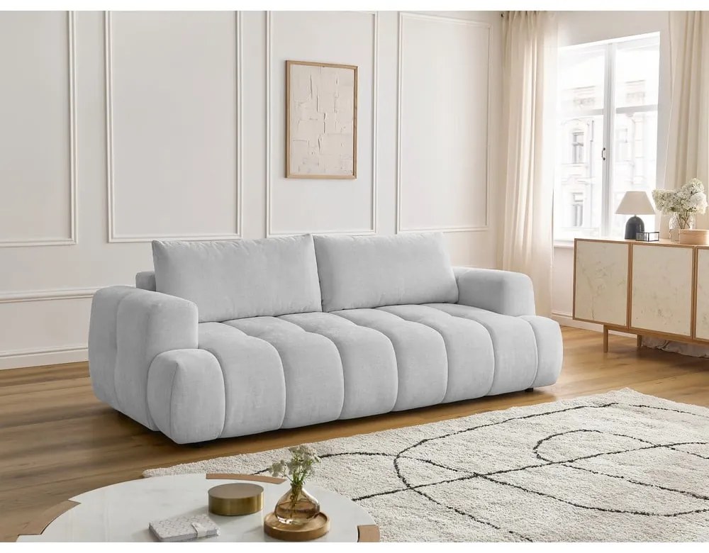 Светлосив сгъваем/с място за съхранение диван 251 cm Fuji – Bobochic Paris