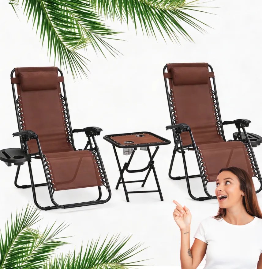 Комплект от 2 градински стола с маса - кафяв