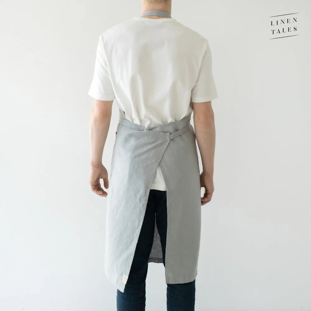 Светлосива ленена престилка, дължина 100 cm Chef - Linen Tales