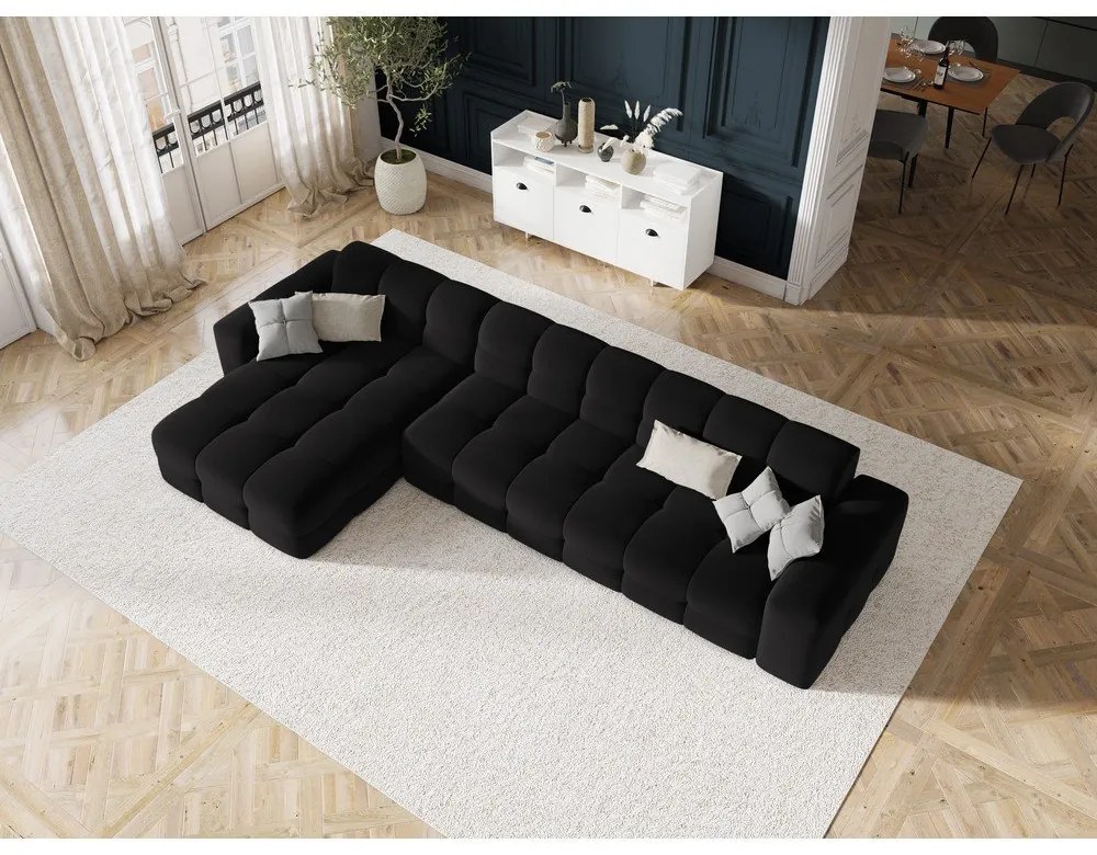 Ъглов диван от черно кадифе (ляв ъгъл) Kendal - Micadoni Home
