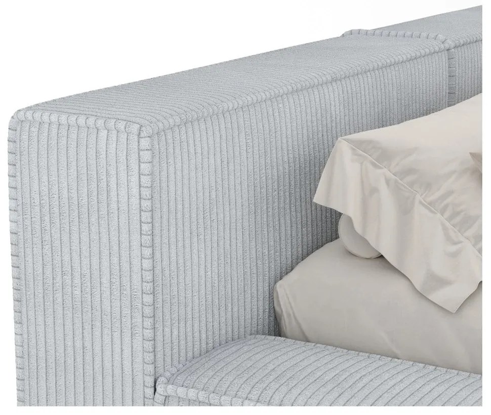 Светлосиво двойно легло 160x200 cm тапицирано с място за съхранение с включена подматрачна рамка Voliera – Maison de Rêve