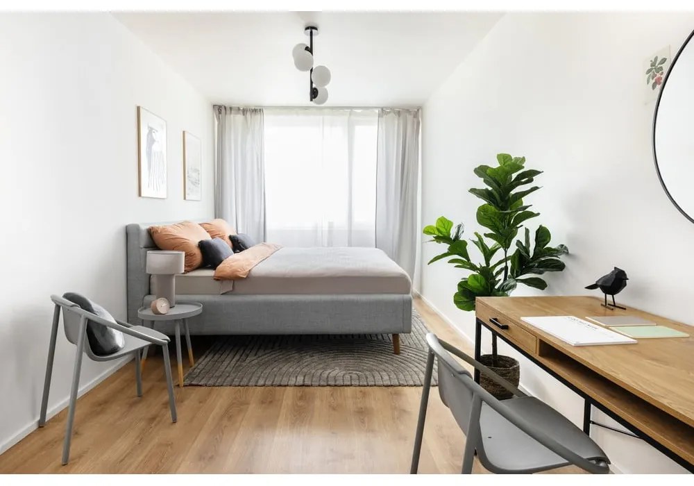 Светлосиво двойно легло 180x200 cm тапицирано с място за съхранение с включена подматрачна рамка Lotte – Meise Möbel