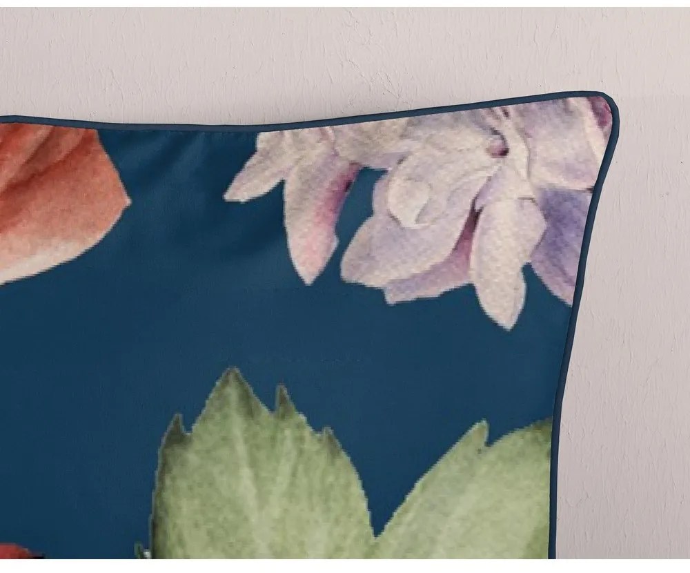 Тъмносиньо единично удължено спално бельо от памучен сатен 140x220 cm Fiori – Descanso