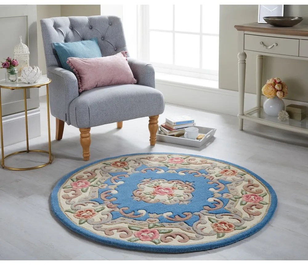 Син вълнен килим , ⌀ 120 cm Aubusson - Flair Rugs