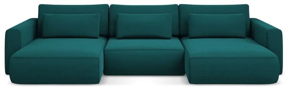 Тюркоазен кадифен разтегателен ъглов диван с място за съхранение (U форма) Kapua – Makamii
