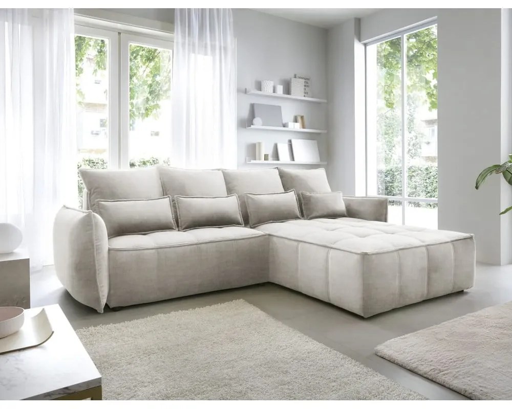 Бежов кадифен сгъваем/с място за съхранение ъглов диван (десен ъгъл) Campo – ELTAP