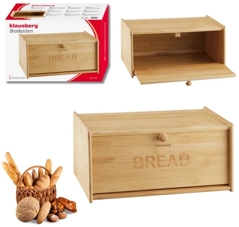 Кутия за хляб Klausberg KB 7933, 39.5 см, Бамбук, Кафяв