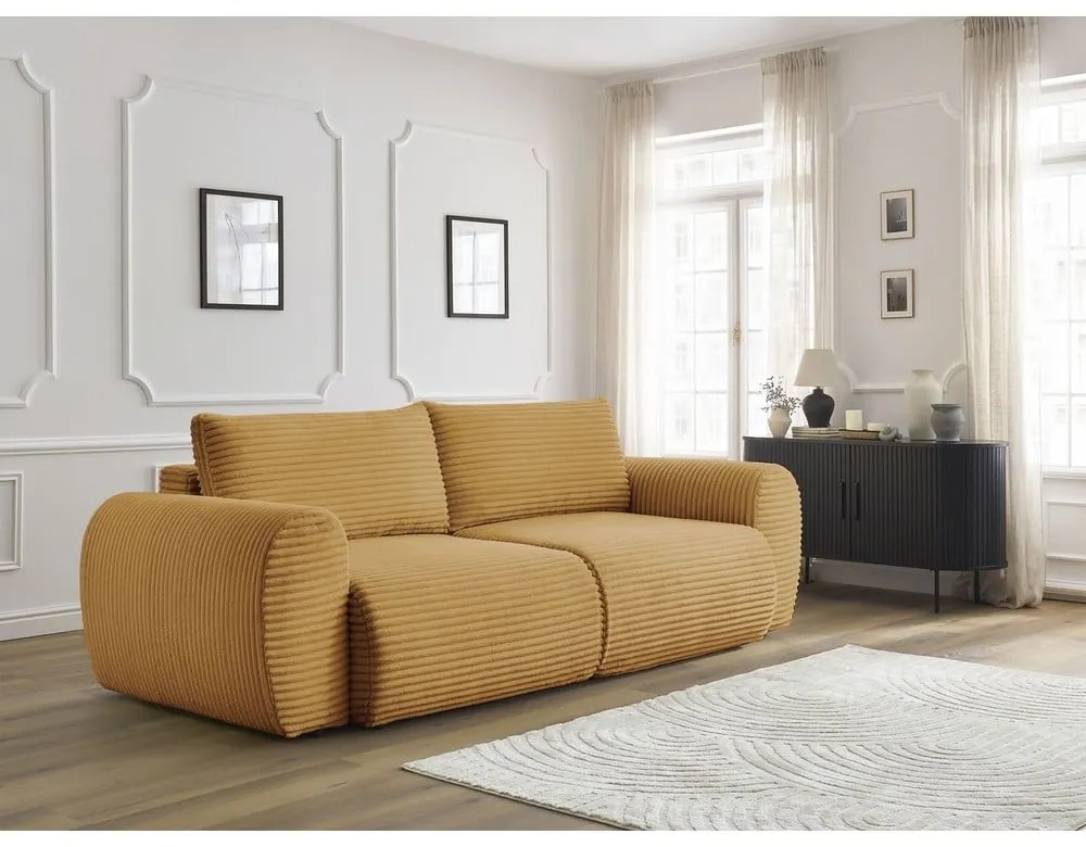 Разтегателен диван от рипсено кадифе в цвят горчица 257 cm Lucien – Bobochic Paris