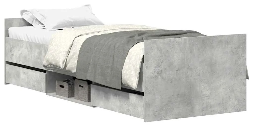 3203820 vidaXL Рамка за легло с горна и долна табла, бетонно сива, 75x190 см
