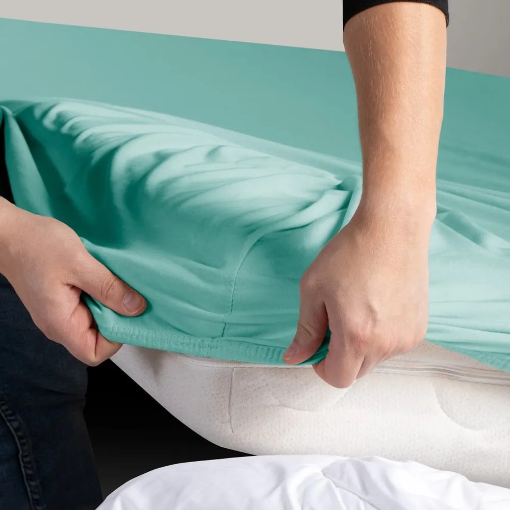 Тюркоазен еластичен чаршаф от джърси 200x200 cm Amber – Restilo