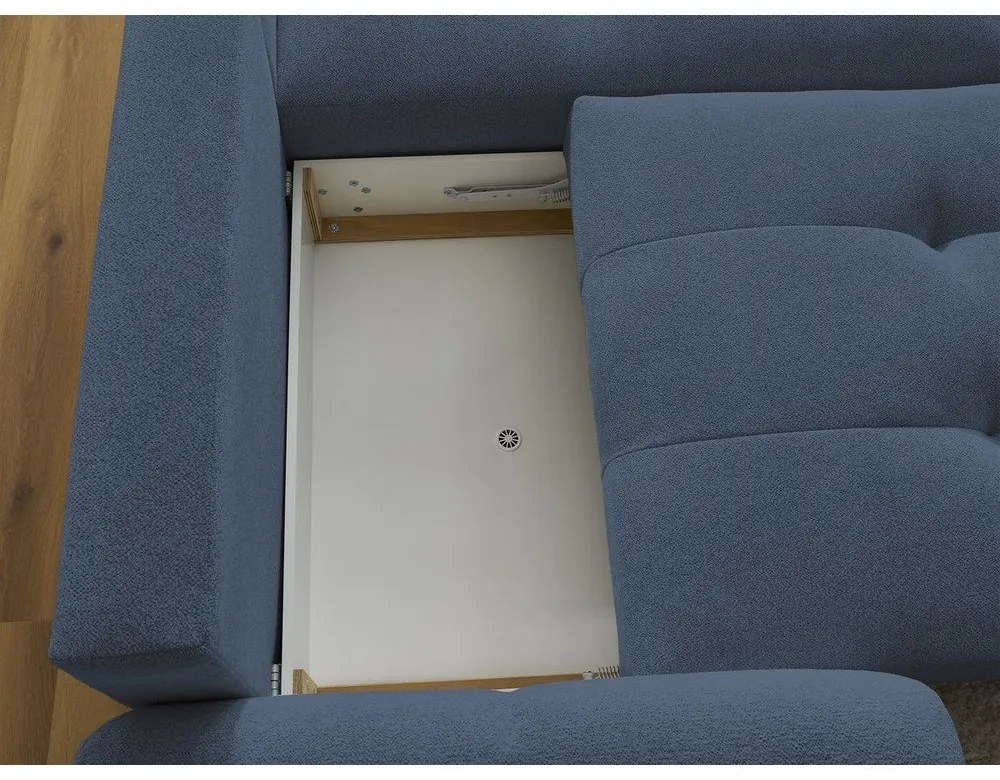 Син шенилов сгъваем/с място за съхранение ъглов диван (десен ъгъл) Roxelane – Bobochic Paris