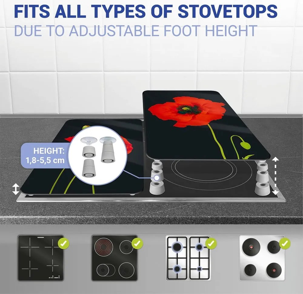 Капаци за печка в комплект от 2 броя от закалено стъкло 52x30 cm Poppy - Maximex