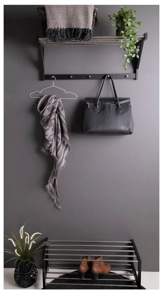 Черна етажерка за обувки от тополова дървесина Padova - House Nordic