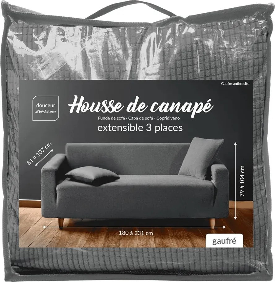 Антрацитно триместно ластично покривало за диван Sacha – douceur d'intérieur