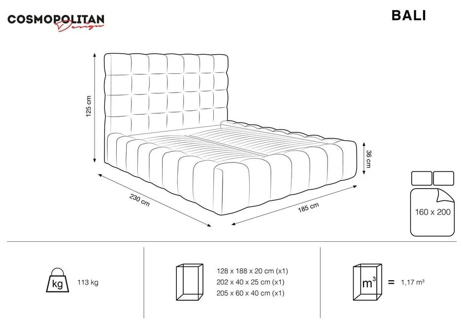 Светлосиво тапицирано двойно легло с място за съхранение и решетка 160x200 cm Bali - Cosmopolitan Design