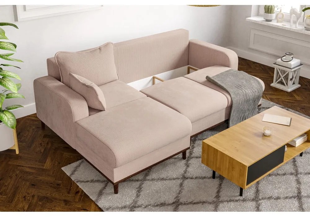 Бежов ъглов диван от рипсено кадифе (ляв ъгъл) Beata – Ropez