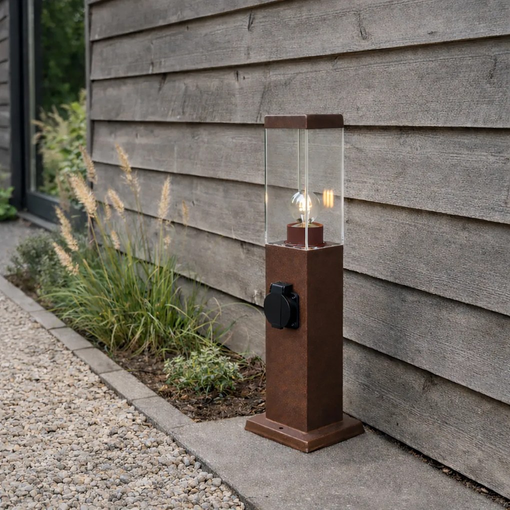 Външна лампа ръждиво кафява 45 см с гнездо IP44 - Malios