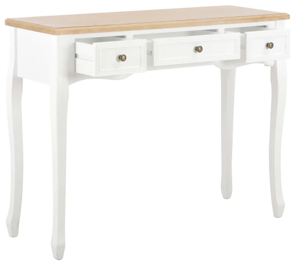 280044 vidaXL Конзолна тоалетна маса с 3 чекмеджета, бяла