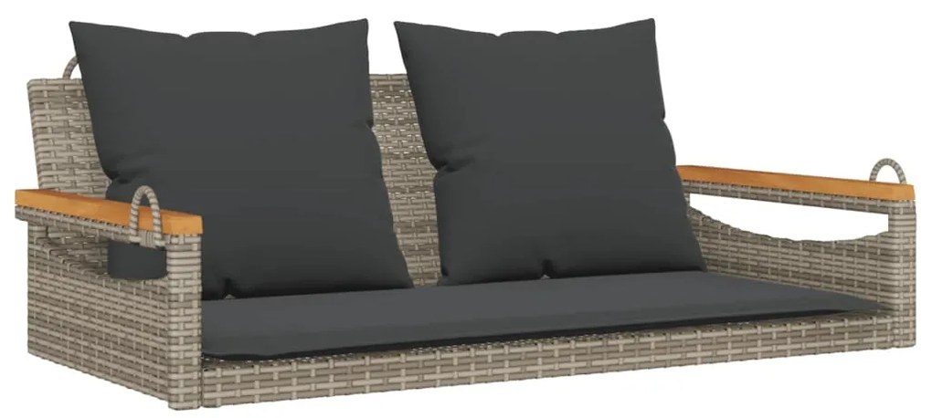 368147 vidaXL Пейка-люлка с възглавници, сива, 109x62x40 см, полиратан