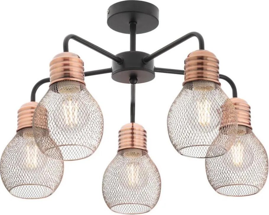 Redo 01-1577 - Таванен полилей на тръба EDISON 5xE27/42W/230V Ø 53 см черен/меден