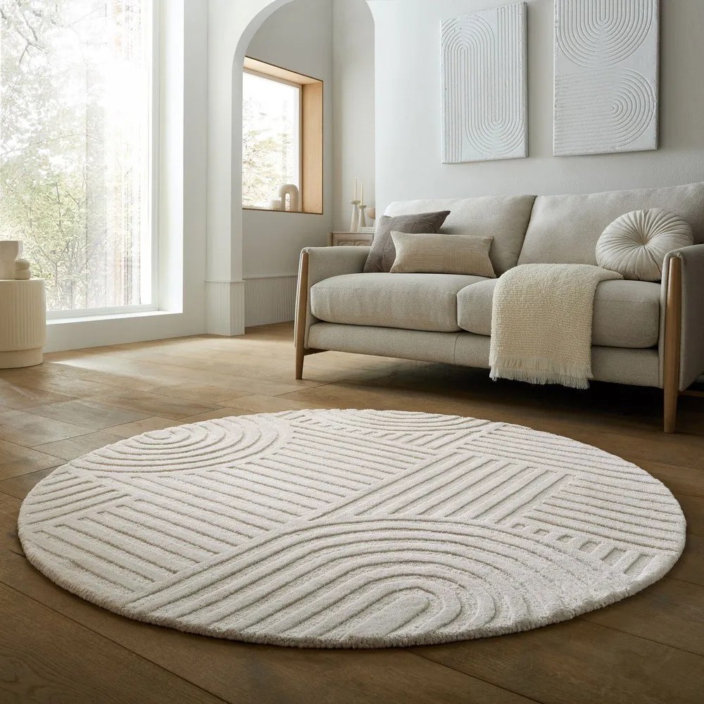 Ръчно изработен вълнен кръгъл килим в цвят слонова кост ø 160 cm Zen Garden – Flair Rugs