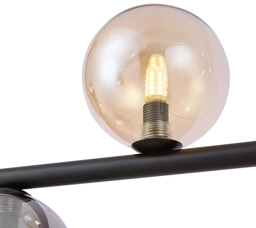 Висяща лампа черна с дим и кехлибарено стъкло правоъгълна 8-лампи - Monaco