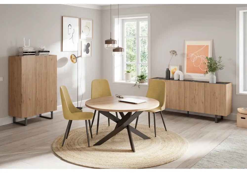 Кръгла маса за хранене с дъбов плот 120x120 cm Ther - Marckeric