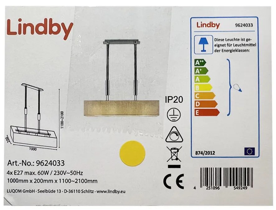 Lindby - Димируем пендел MARIAT 4xE27/60W/230V