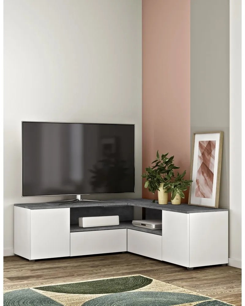 Сиво-бяла маса за телевизор от бетон 130x46 cm Angle - TemaHome