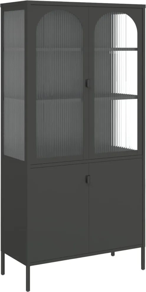 353000 vidaXL Висок шкаф, черен, 90x40x180 см, стъкло и стомана