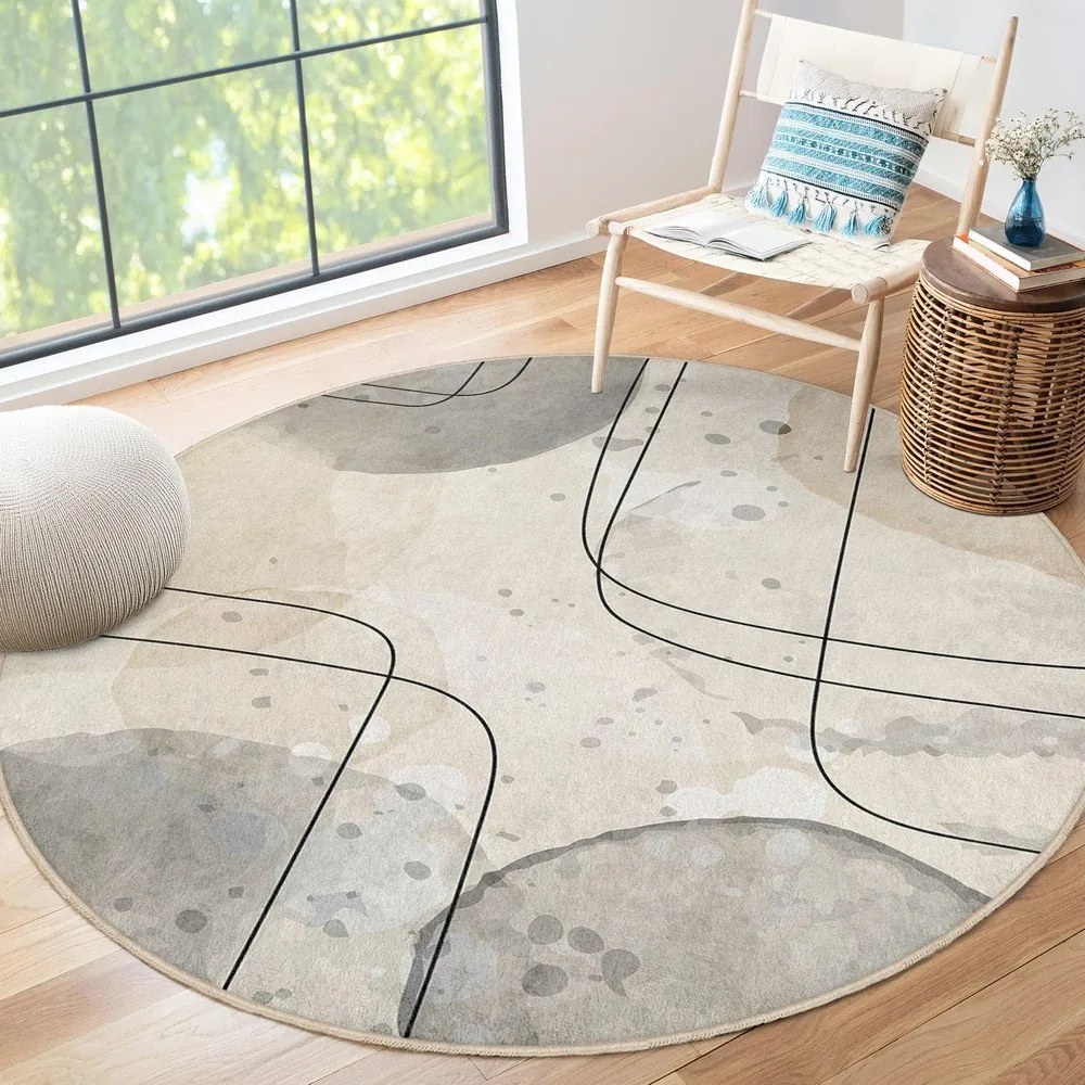 Бежов кръгъл килим подходящ за пране ø 120 cm Simple Lines – Mila Home