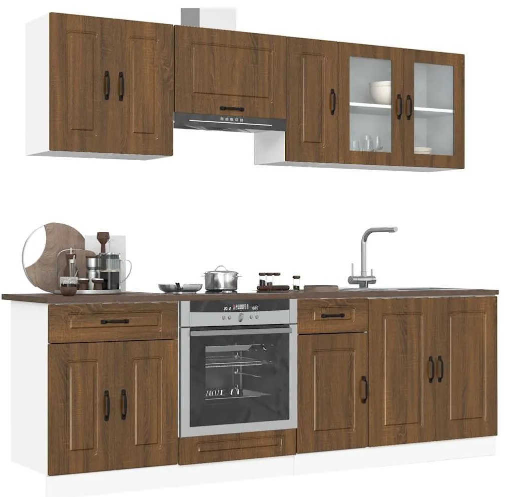 3314828 vidaXL Комплект кухненски шкафове от 8 части "Kalmar" от кафяв дъб, инженерно дърво