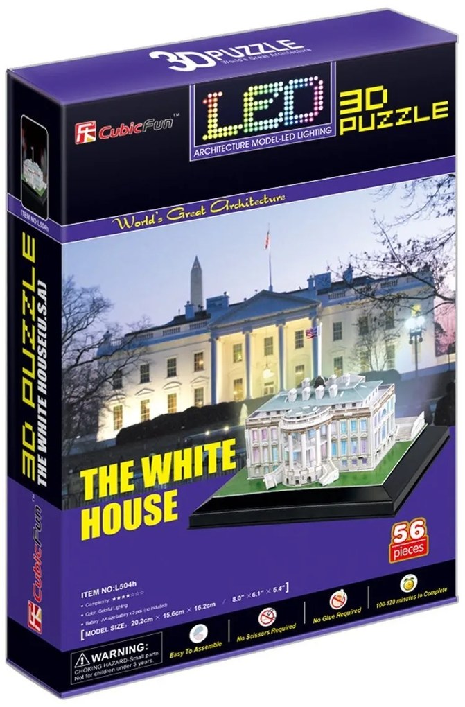 Cubic Fun - Пъзел 3D White House 56ч. LED светлини