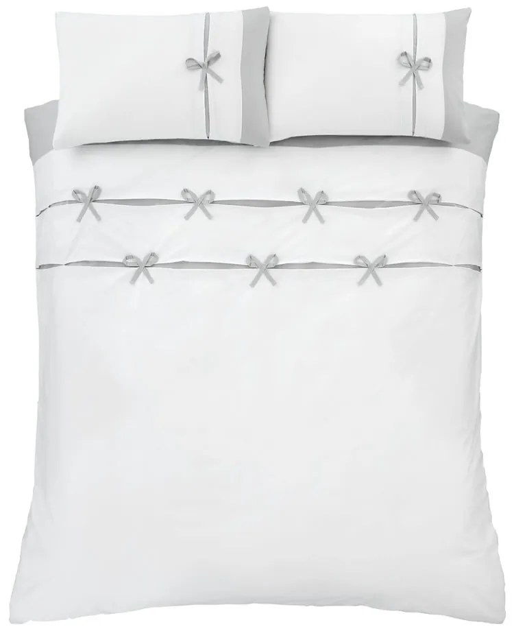 Бяло и сиво спално бельо , 135 x 200 cm Milo Bow - Catherine Lansfield