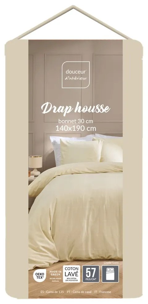 Чаршаф в цвят слонова кост 140x190 cm Linella – douceur d'intérieur