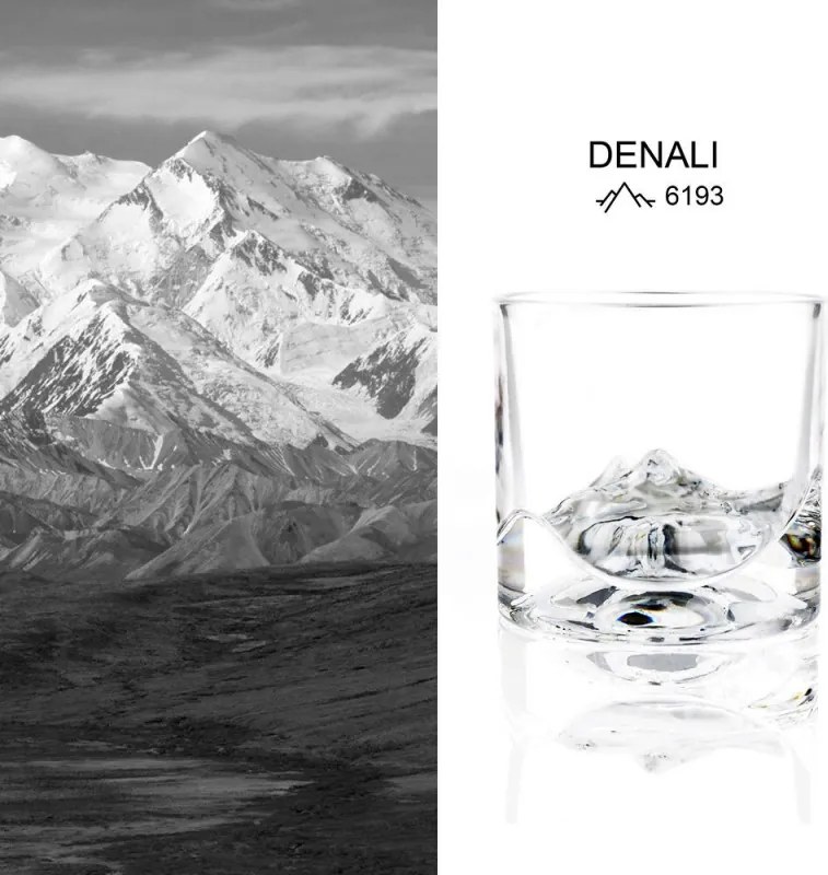Комплект чаши за уиски LIITON 1006970 Denali, 230 мл, 2 бр, Удебелени стени, 3D дъно с форма на Връх Денали, Прозрачен