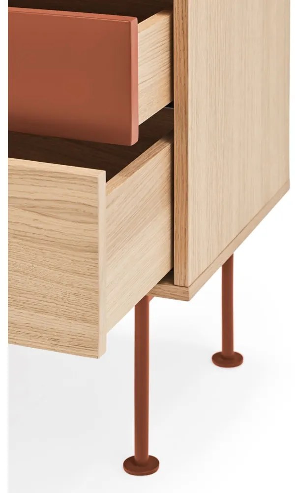 Тухленочервено нощно шкафче с дъбов фурнир Yoko - Teulat