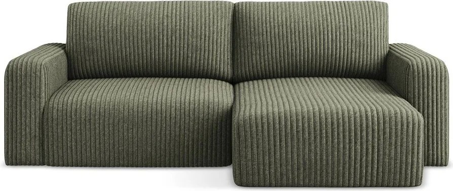 Зелен сгъваем/с място за съхранение ъглов диван от рипсено кадифе (десен ъгъл) Kona – Makamii