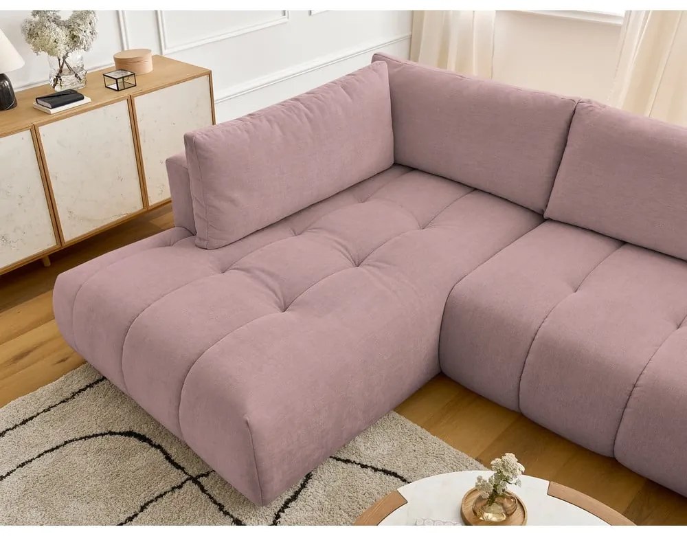 Розов сгъваем/с място за съхранение ъглов диван (ляв ъгъл/U форма) Fuji – Bobochic Paris
