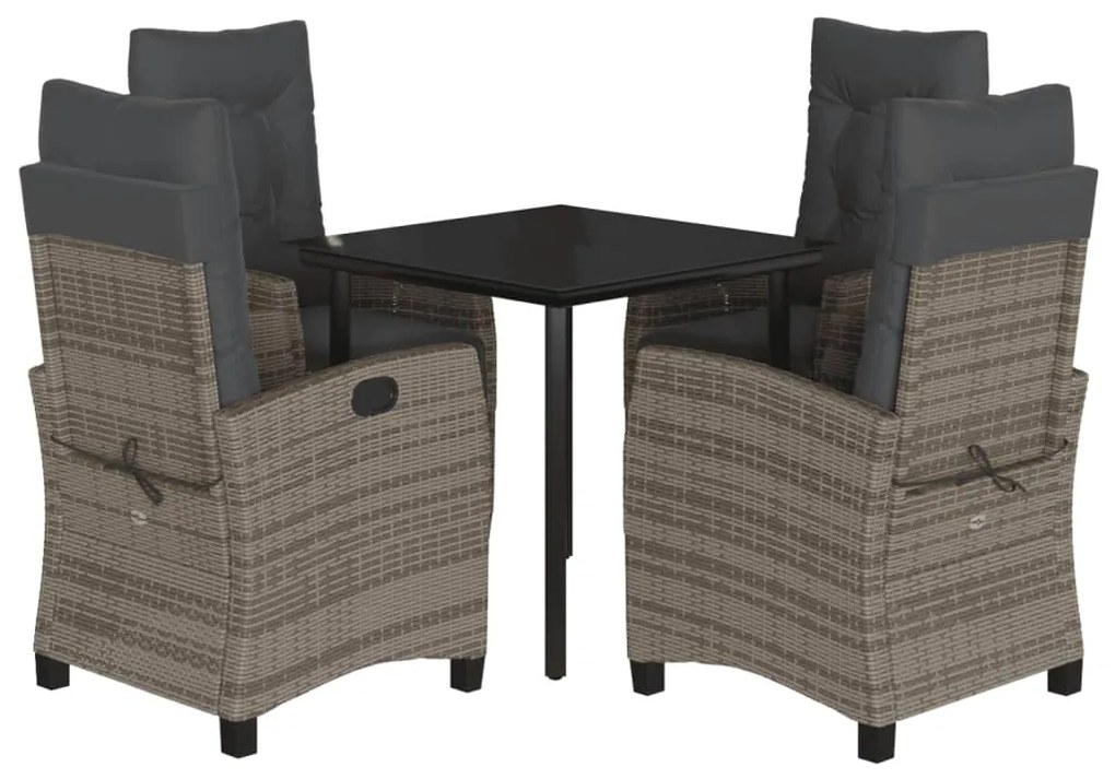 3212996 vidaXL Градински трапезен комплект 5 части с възглавници сив полиратан