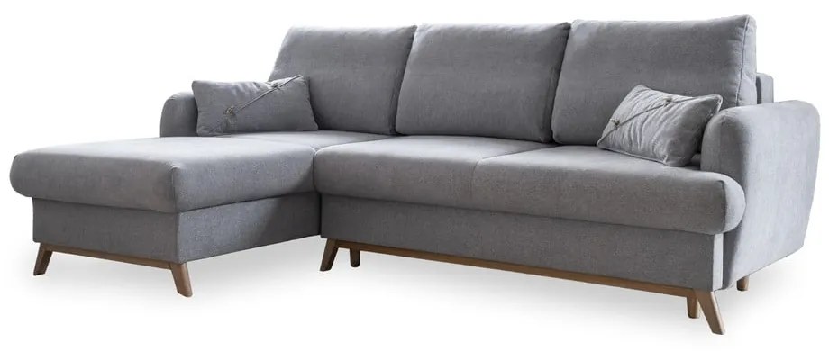 Светлосив разтегателен/с място за съхранение ъглов диван (ляв ъгъл) Scandic Lagom – Miuform