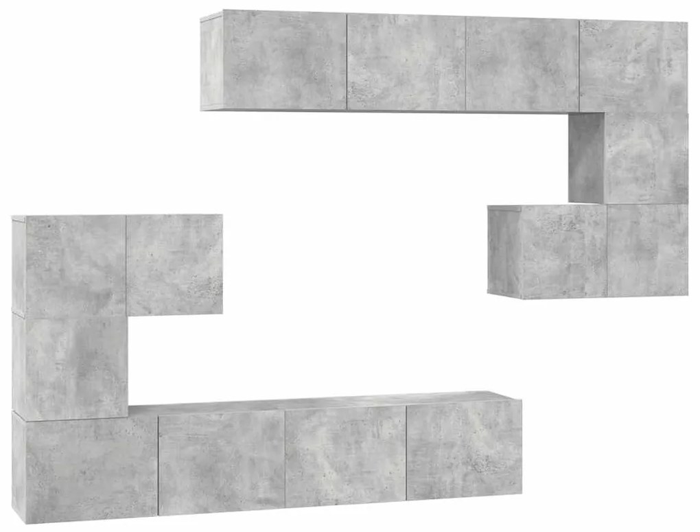 3079143 vidaXL Комплект ТВ шкафове от 8 части, бетонно сив, инженерно дърво