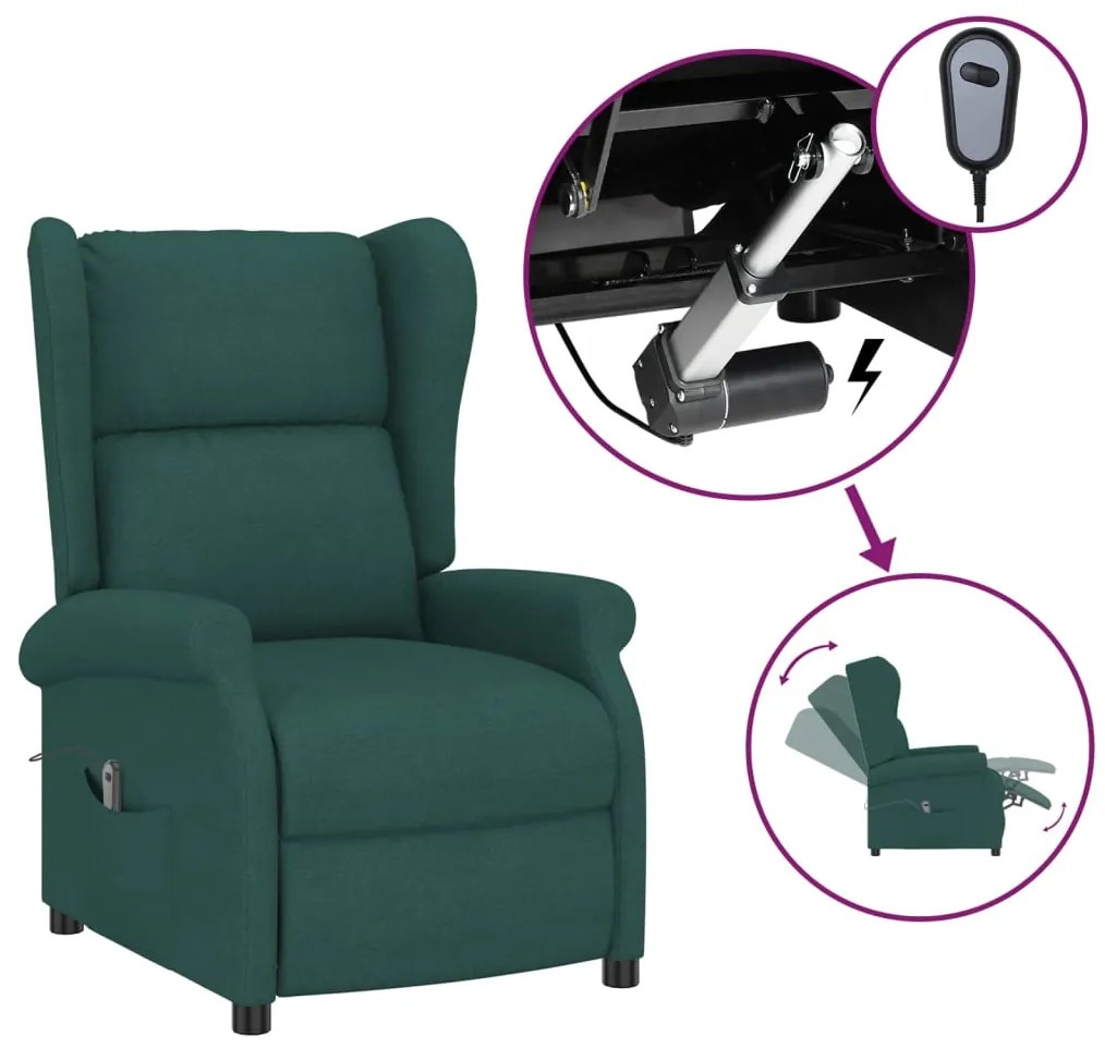 3098325 vidaXL Wingback електрически реклайнер стол, тъмнозелена, текстил