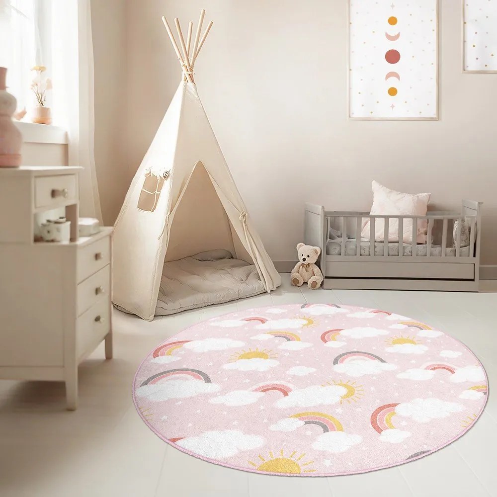 Розов детски килим подходящ за пране ø150 cm Rainbow World – Mila Home