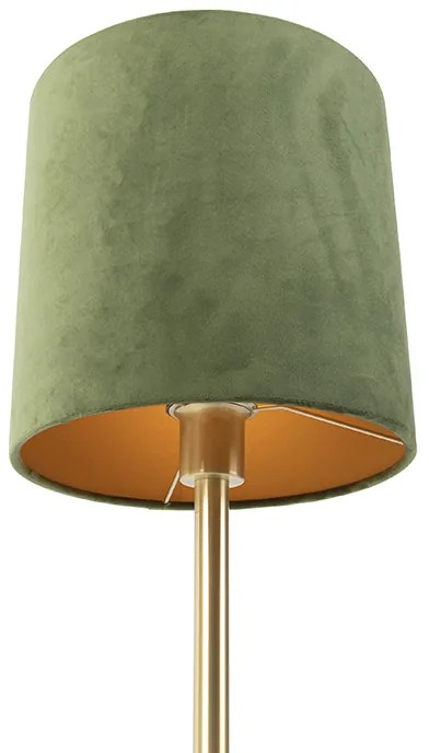 Настолна лампа с растителен мотив месинг със зелен абажур 25 см - Simplo