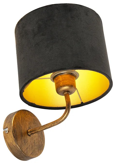 Винтидж стенна лампа златиста с черен кадифен абажур - Matt