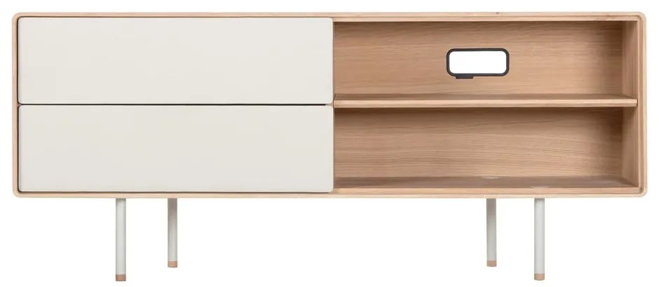 Бяла/естествена маса за телевизор от масивен дъб 150x64 cm Fina – Gazzda