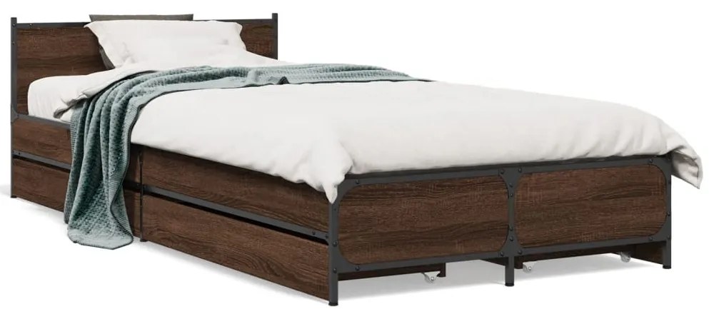 3279966 vidaXL Рамка за легло с чекмеджета, кафяв дъб, 100x200 см