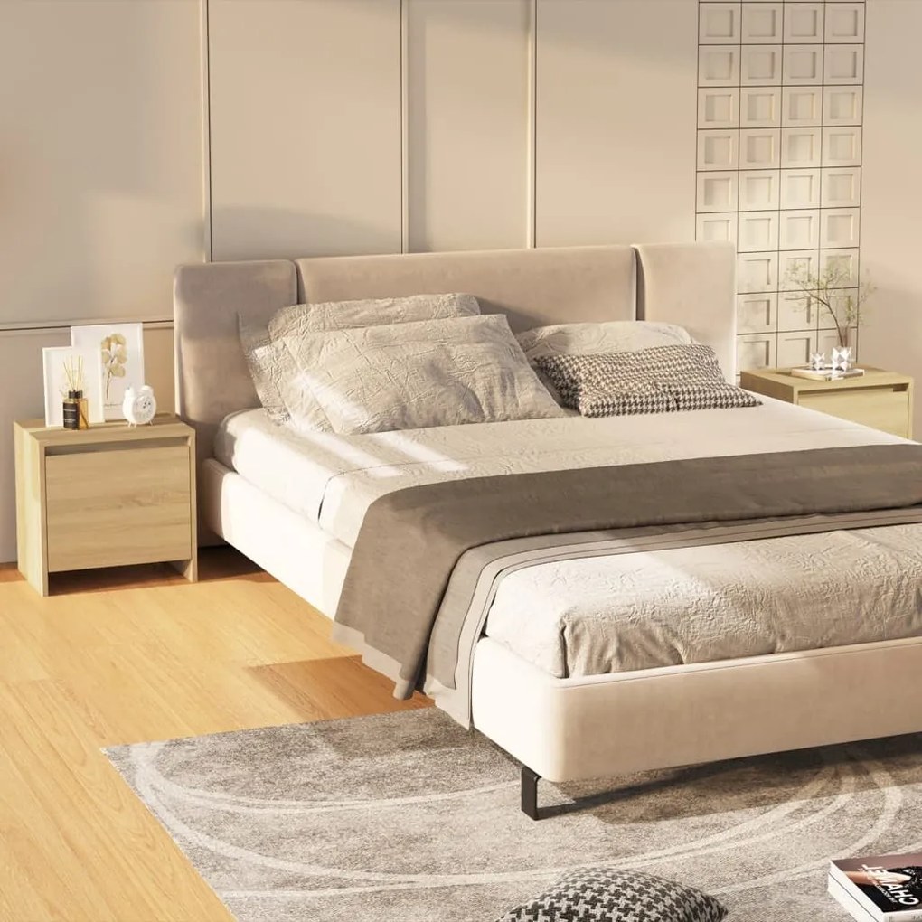 809870 vidaXL Нощни шкафчета, 2 бр, дъб сонома, 45x34x44,5 см, ПДЧ