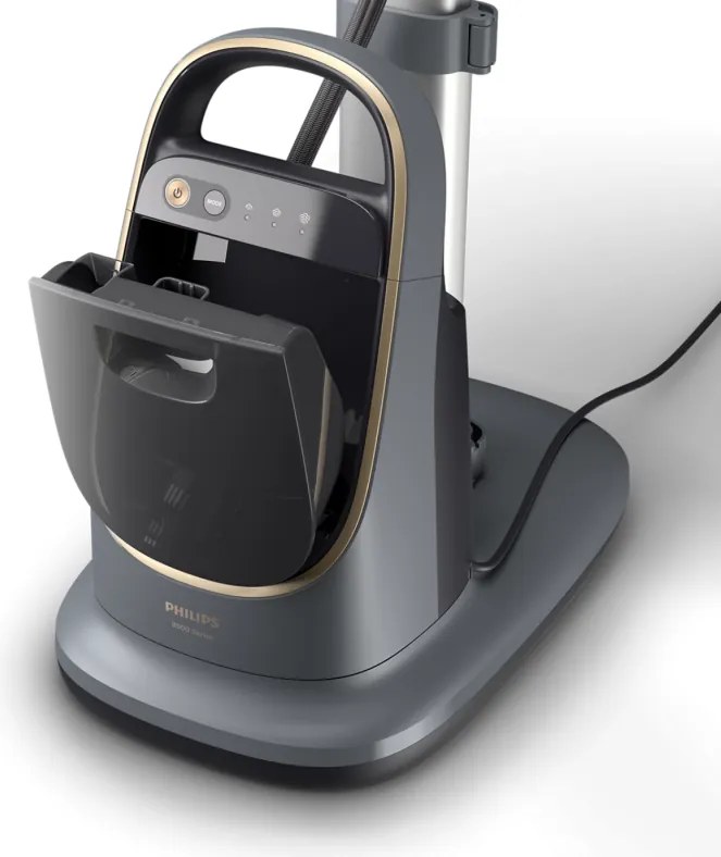 Уред за вертикално гладене с пара Philips All-in-one 8500 AIS8540/80, 2200W, 1.2 л, 6 bar, 90 гр/мин, 2 настройки, OptimalTEMP, Регулируема дъска, Тъмносив/златист